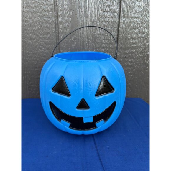 Blue Plastic Pumpkin Halloween Bucket Handle General Foam Trick or Treat - Picture 1 of 6
